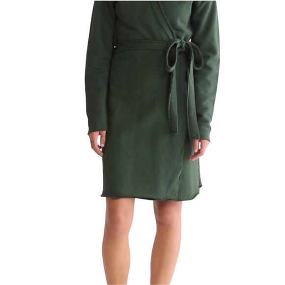 Frank & Eileen Willa Long Sleeve Triple Fleece Wrap Dress In Evergreen Small - Picture 7 of 16
